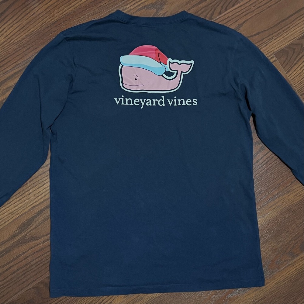 Vineyard Vines Long Sleeve T-Shirt Boys XL 20 Navy Blue Excellent Santa Whale